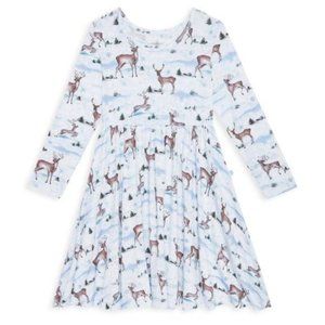 Vermont Deer in Snow Twirl Dress Long Sleeve 12 NWT